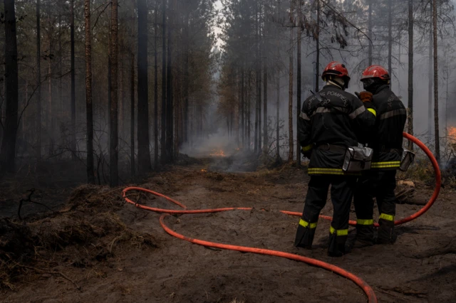 Los bomberos se preparan para extinguir incendios tácticos cerca de Hostens