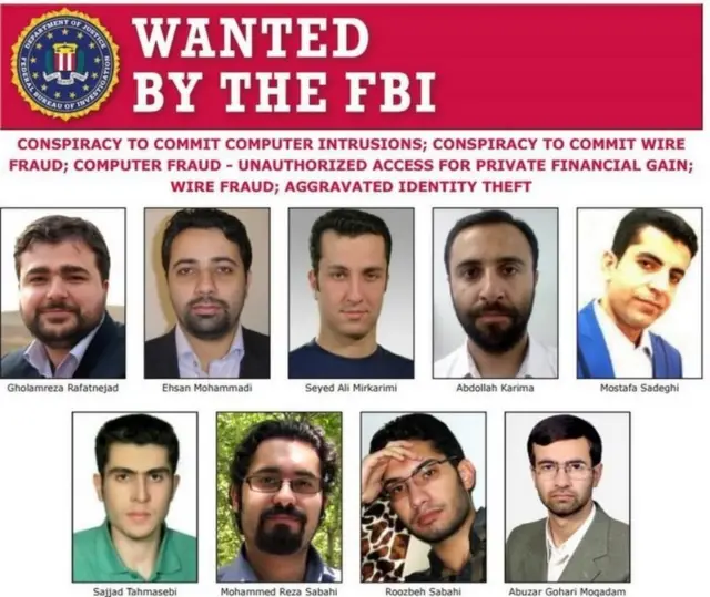آمریکا هر از چندی تصویر شماری از ایرانیان را به اتهام هک سایبری در فهرست تحریمهای خود قرار داده است از جمله این ده نفر که سه سال پیش در فهرست تحت تعقیب افبیآی بودند
