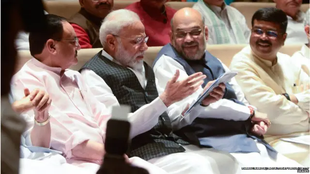 जय प्रकाश नड्डा, पीएम नरेंद्र मोदी, अमित शाह और धर्मेंद्र प्रधान