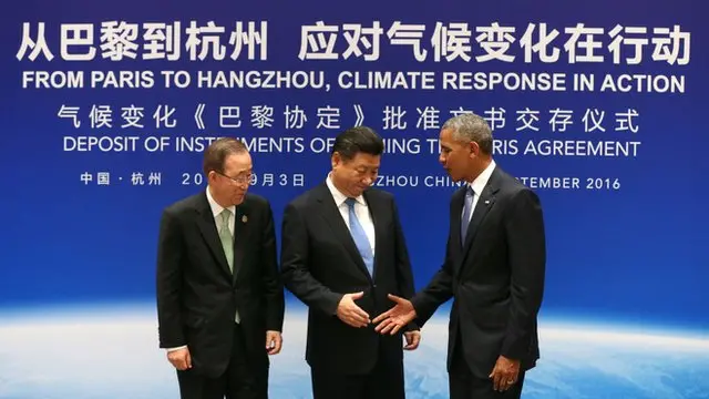 Ban Ki-Moon, Xi Jinping e Barack Obama