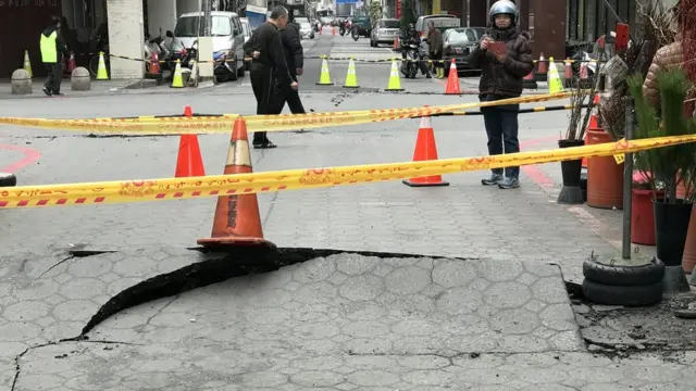 A damaged cement road in Hualien, eastern Taiwan