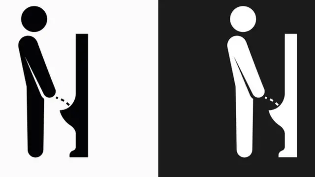 Graphics of a man using a urinal