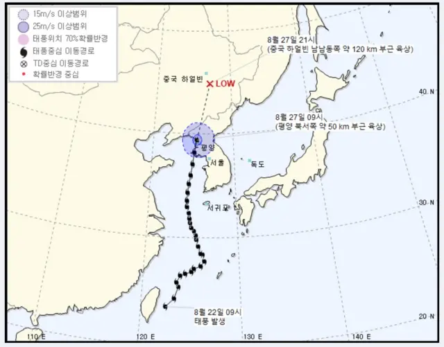 북한으로 북진하고 있는 태풍 '바비'