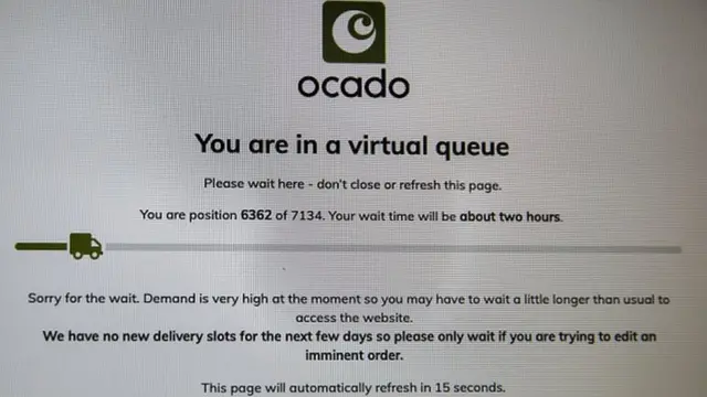 "Ваше место в виртуальной очереди - 6362 из 7134", - оповещает сайт Ocado