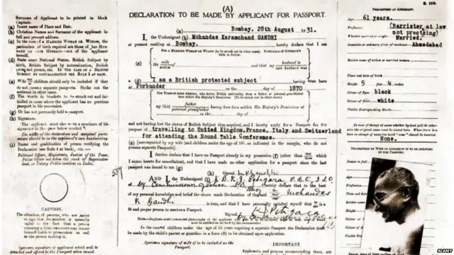 महात्मा गांधींनी युरोपला जाण्यापूर्वी पासपोर्टसाठी केलेला अर्ज