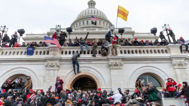 Protesters seen all over Capitol building where pro-Trump supporters riot and breached the Capitol