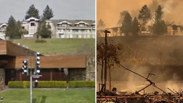 శాంటా రోసాలో హిల్టన్ హోటల్ ధ్వంసమైంది. హోటల్ పరిస్థితి అక్టోబరు 9కి ముందు, తర్వాత...