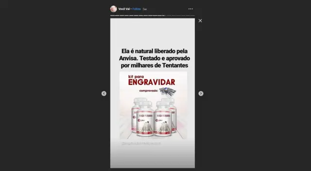 Imagem mostra post no stories do perfil engravidar.macaperuana divulgando Kit para Engravidar