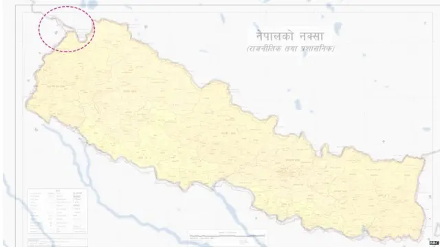 ਗੋਲੇ ਵਿੱਚ ਉਹ ਹਿੱਸਾ ਨਜ਼ਰ ਆ ਰਿਹਾ ਹੈ ਜਿਸ ਬਾਰੇ ਭਾਰਤ ਤੇ ਨੇਪਾਲ ਵਿਚਾਲੇ ਵਿਵਾਦ ਹੈ