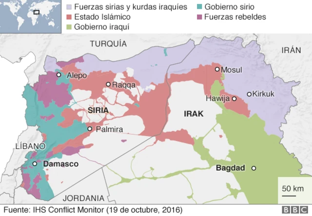 Mapa de Irak y Siria