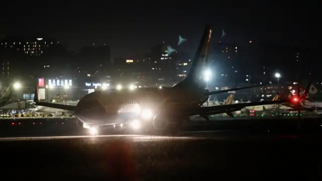 A US Air Force jet on the ground in Taipei