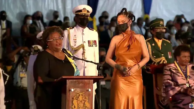 Rihanna and Prime Minister Mia Mottley,