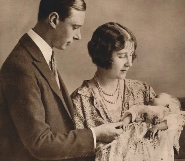 The Duke and Duchess of York (later King George VI and Queen Elizabeth) at the christening of their daughter the Princess Elizabeth