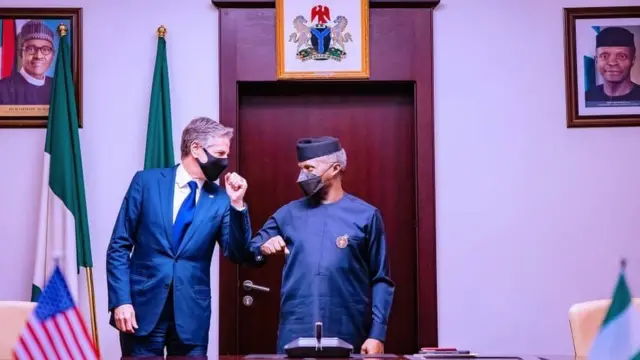 US Secretary of State visit to Nigeria: Anthony Bliken meeting wit Buhari inside fotos