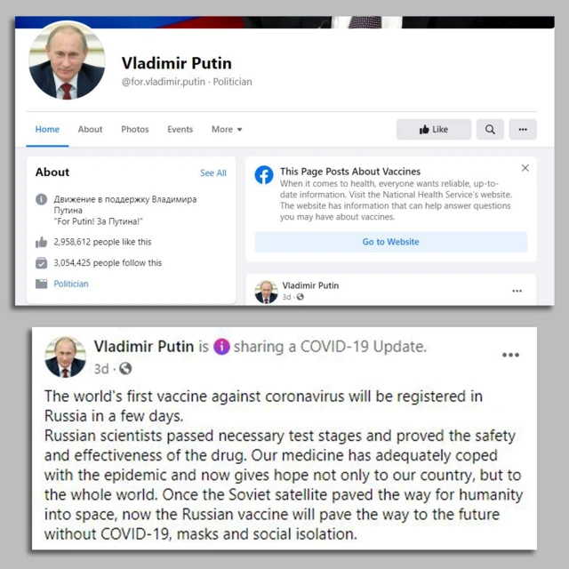 Một trong những tài khoản Facebook mạo nhận là Putin có nhiều người theo dõi trước khi bị xóa