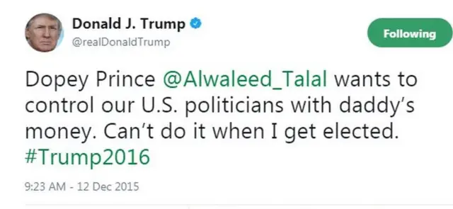 डोनल्ड ट्रंप का ट्वीट