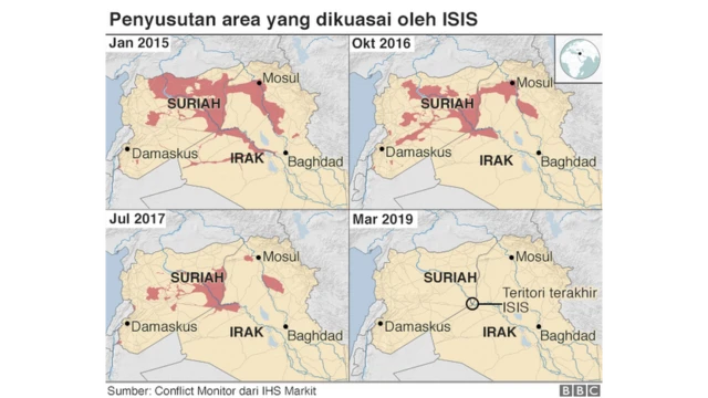 Peta penyusutan area ISIS