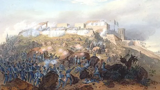 Dibujo de la toma del Castillo de Chapultepec