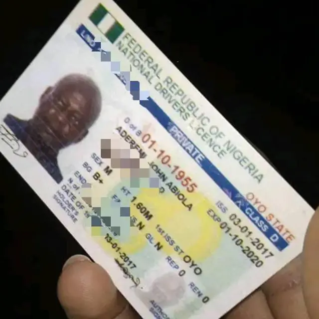 Di late Abiola Drivers licence dem find for im house by im side