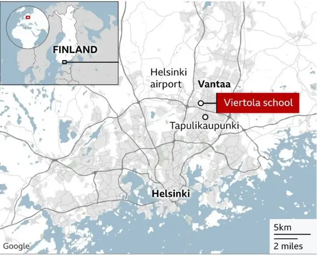 Aworan afihan agbegbe ibi ti iṣẹlẹ naa ti waye ni Finland