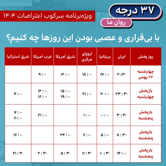 جدول پخش برنامه ۳۷ درجه؛ روان ما