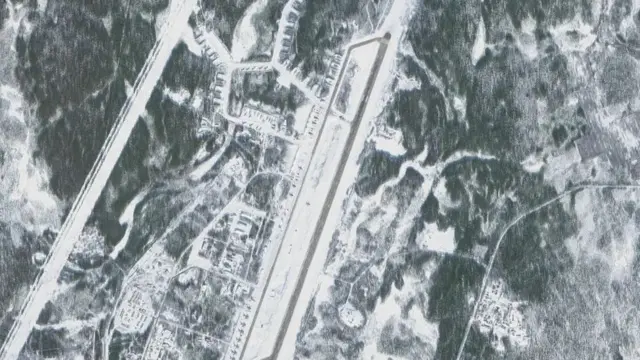 A satellite image of Olenya airbase in Russia, taken in March