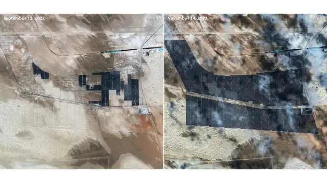 아랍에미리트의 ‘알 다프라’ 태양광 발전 프로젝트는 사막에서 20제곱킬로미터가 넘는 규모로 진행되고 있다