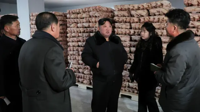 Kim Jong Un and Kim Ju Ae visiting the Kwangchon Chicken Farm near Pyongyang, January 2024