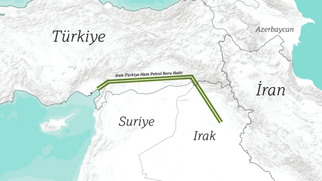 Türkiye-Irak boru hattını gösteren bir harita