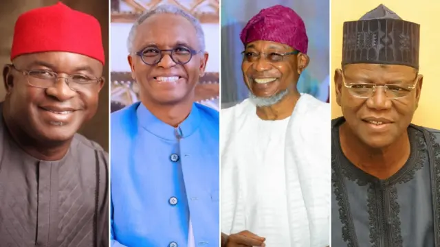 Collage image of Sen. David Mark, Nasir El-Rufai, Rauf Aregbesola, and Sule Lamido