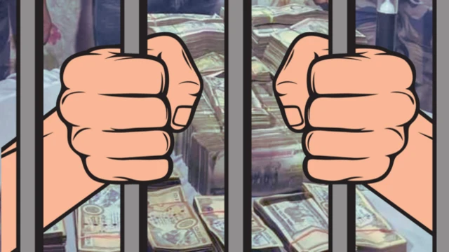 पृष्ठभूमिमा नेपाली रुपैयाँका नोट देखिने गरी मानिसले जेल सजाय भोगेको साङ्केतिक तस्बिर