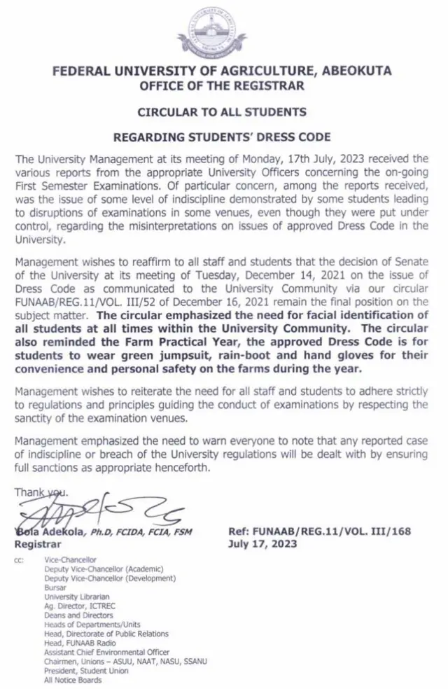 Atẹjade ti ileẹkọ FUNAAB fisita lori isẹlẹ naa