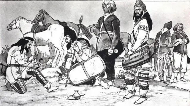 Sawir gacmeed muujinaya xoolo-raacatadii Scythian ee qarnigii 8aad ilaa 7aad 