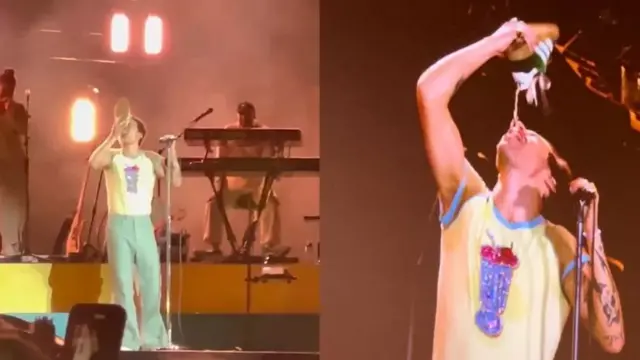 Harry Styles melakukan shoey saat konser di Australia