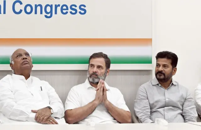 मल्लिकार्जुन खर्गे, राहुल गांधी, रेवंथ रेड्डी
