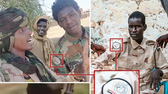 A graphic matching an RSF patch to insignia seen in various videos verified by BBC Verify 