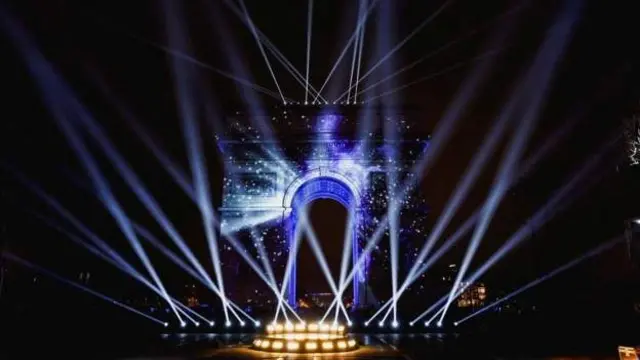Fireworks light up Arc De Triomphe for Paris, France