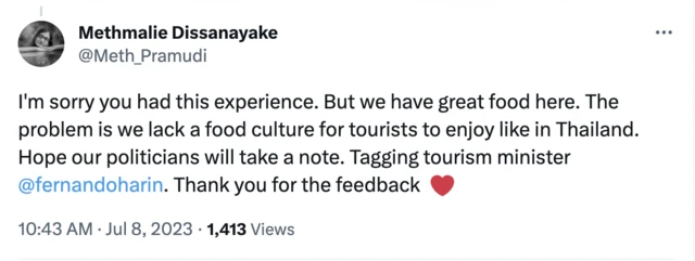 Methamalie Dissanayake tweet on Dan Qayyum tweet