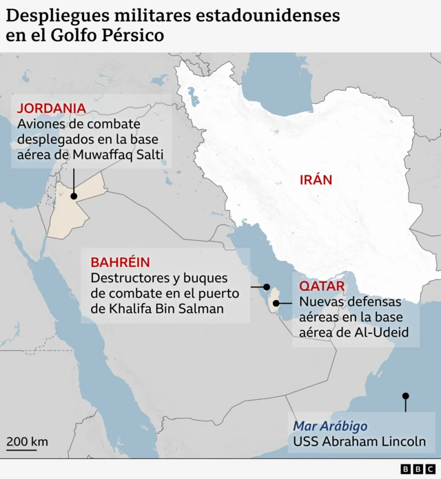 Mapa del despliegue de tropas estadounidenses en Medio Oriente