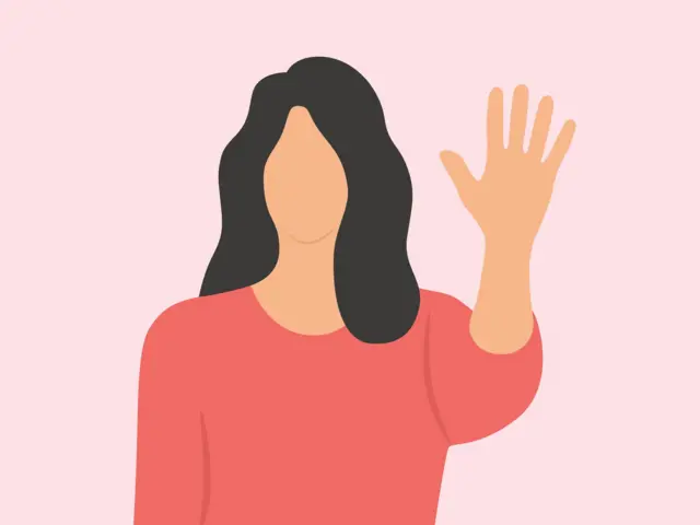 Sebuah ilustrasi seorang perempuan dengan vector berlatar belakang merah jambu dengan baju merah.