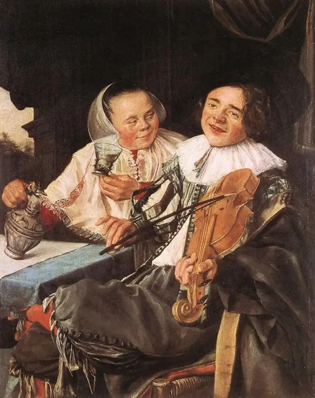 La joyeuse peinture de genre intitulée Le Couple en fête, avec ses musiciens et ses verres qui coulent à flots, semblait porter toutes les marques de Frans Hals...