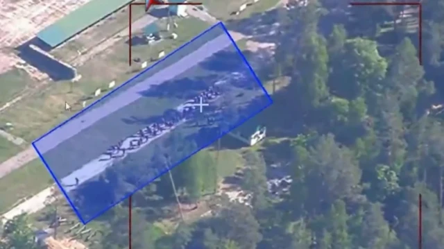 Министерство обороны России опубликовало видео, на котором, как оно утверждает, показан украинский полигон перед ударом