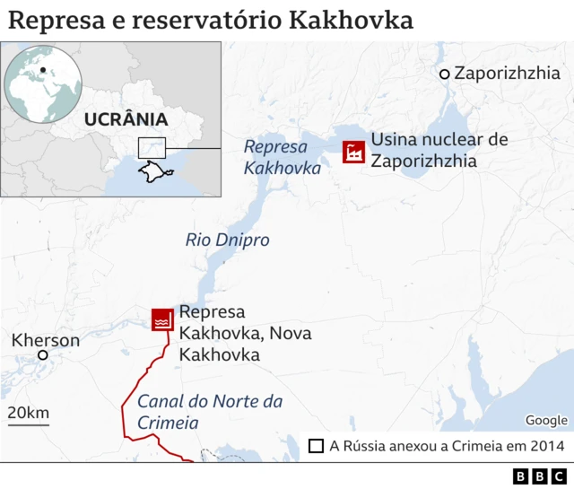 Mapa ilustrando a rota do Canal do Norte da Crimeia e a central nuclearhalloween fortune galera betZaporizhzhia