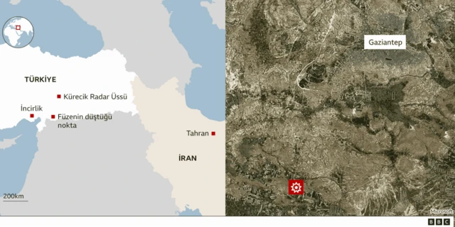 İran'da füzenin düştüğü noktayla ilgili BBC haritası