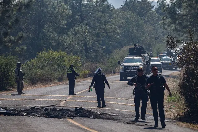Fuerzas de seguridad en un camino donde se reportaron bloqueos