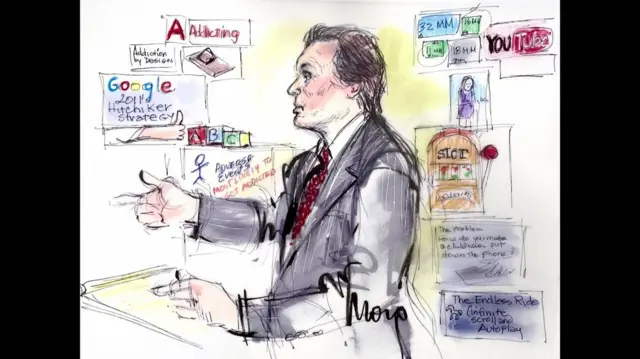 Адвокат Марк Лэньер в суде - рисунок судебного художника