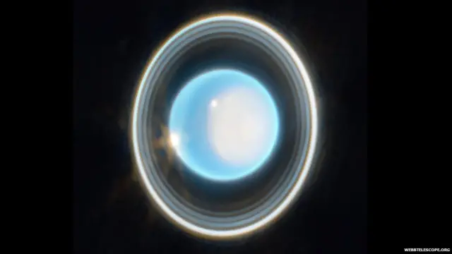 படத்தில் காணப்படும் யுரேனஸின் நீல நிறம் இரண்டு ஃபில்டர்களில் இருந்து சேகரிக்கப்பட்ட தரவுகளின் அடிப்படையில் காட்டப்பட்டுள்ளது.