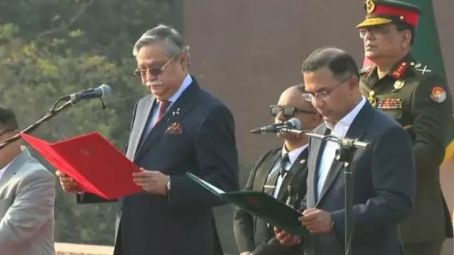 तारिक रहमान (बायाँ) र राष्ट्रपति मोहम्मद शाहबुद्दीन