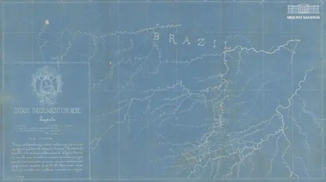 Mapa do Estado Independente do Acre organizado para uso oficial pelo coronel Plácido de Castro