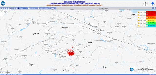 18 Nisan 2024 Tokat depremlerinin haritası